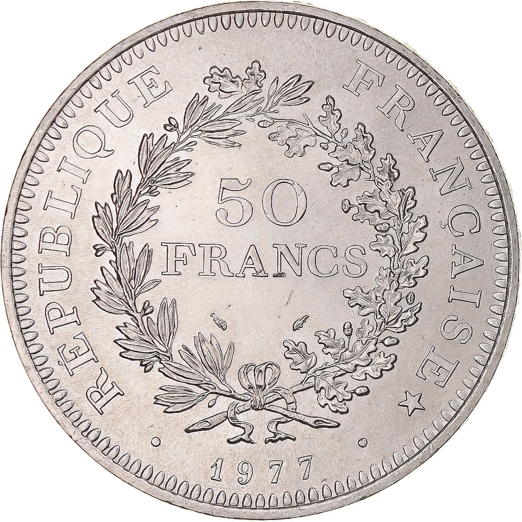 Coin, France, Hercule, 50 Francs, 1977, Paris, MS(63), Silver, KM:941.1