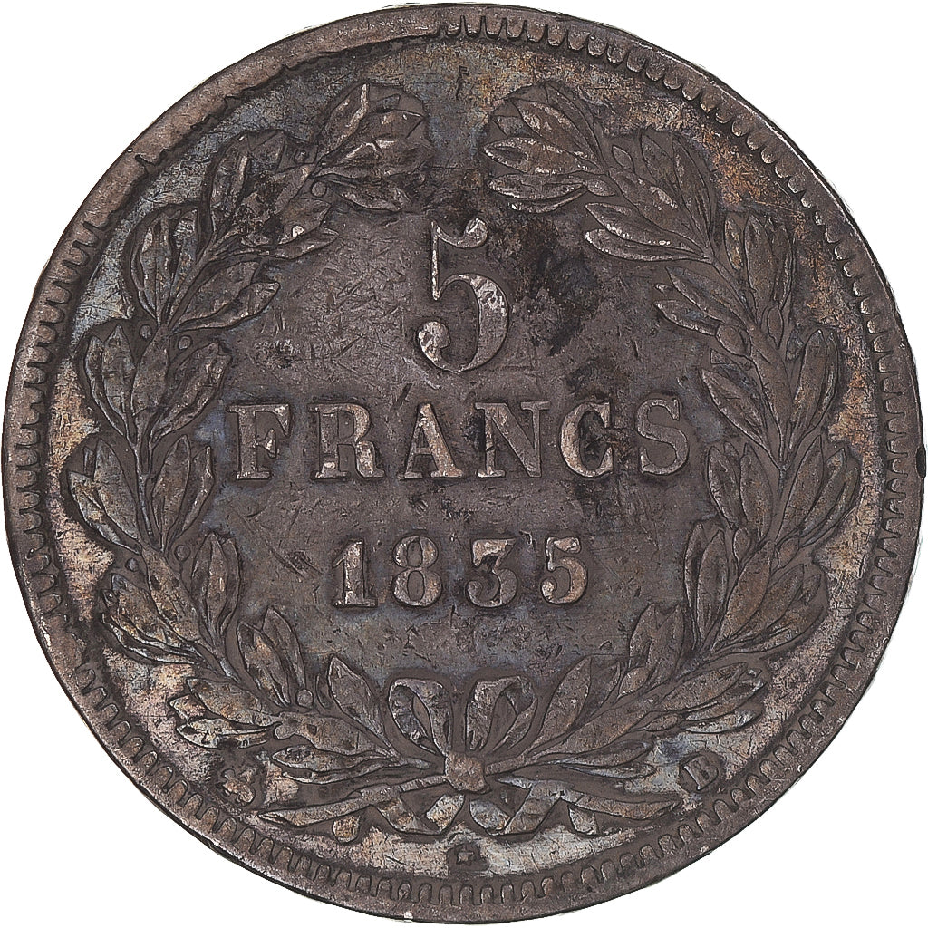 Coin, France, Louis-Philippe, 5 Francs, 1835, Rouen, VF(30-35), Silver