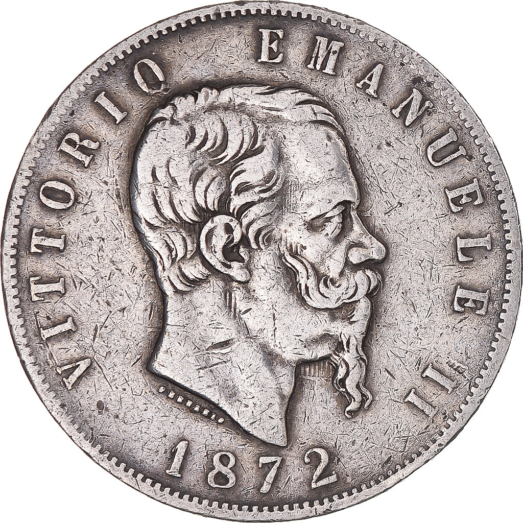 Coin, Italy, Vittorio Emanuele II, 5 Lire, 1872, Milan, VF(20-25), Silver