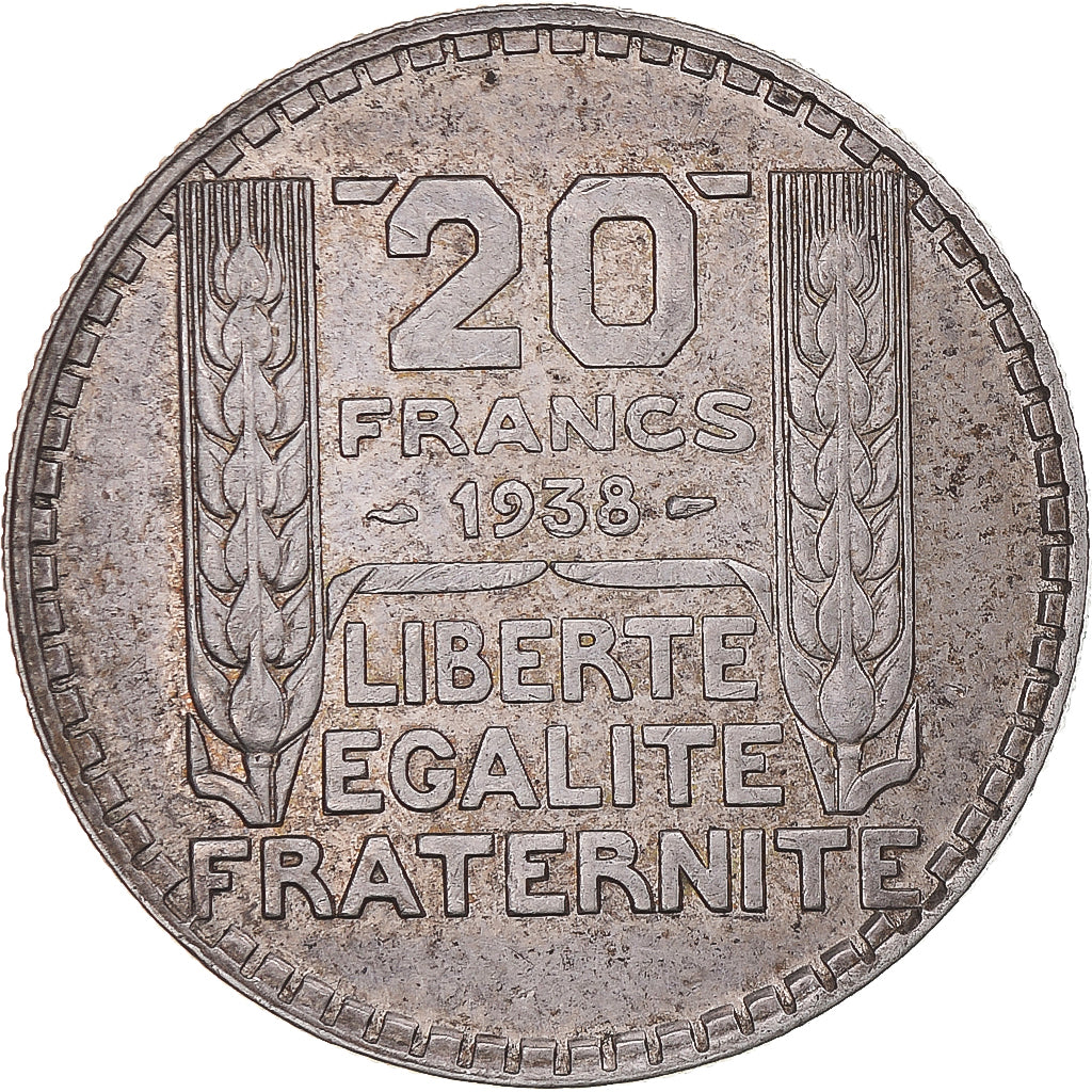 Munten, Frankrijk, Turin, 20 Francs, 1938, Paris, ZF, Zilver, KM:879