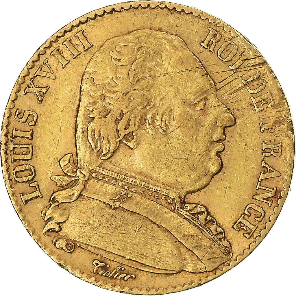 FRANCE, Louis XVIII, 20 Francs, 1815, Paris, KM #706.1, VF(30-35), Gold,...