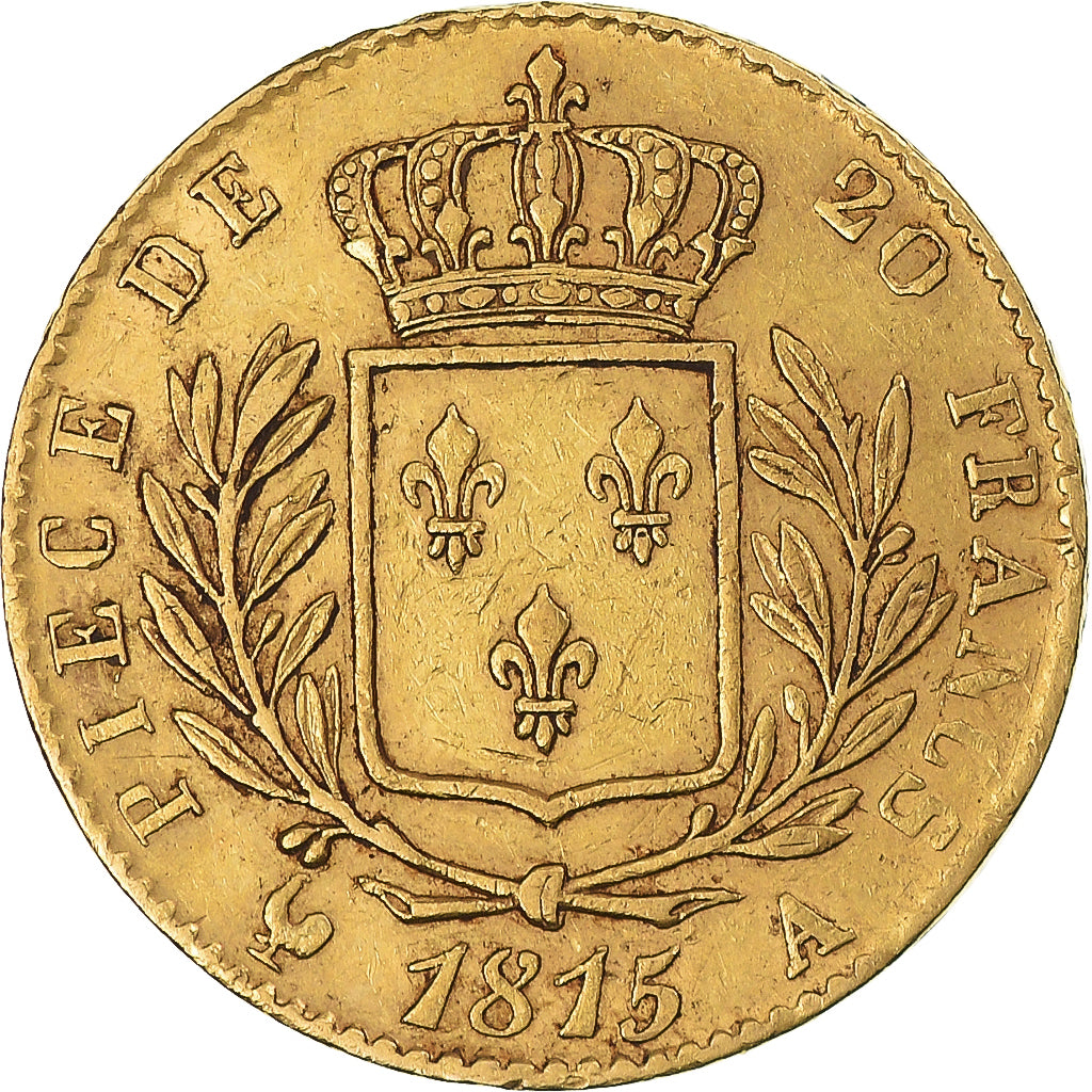 FRANCE, Louis XVIII, 20 Francs, 1815, Paris, KM #706.1, VF(30-35), Gold,...