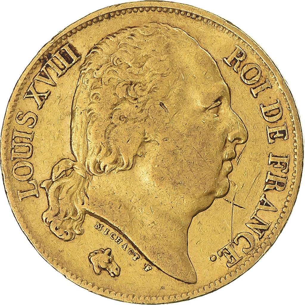 Frankreich, Louis XVIII, 20 Francs, 1817, Paris, VF(30-35), Gold,KM 712.1