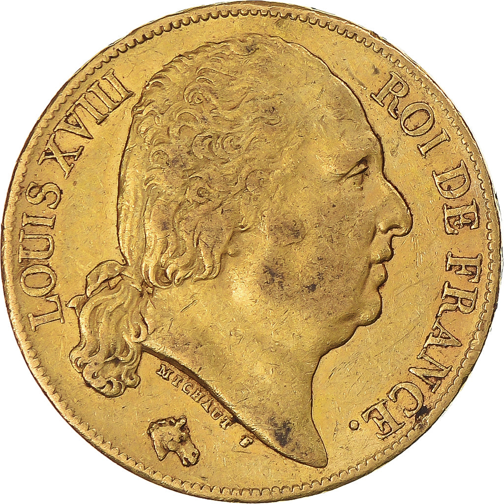 France, Louis XVIII,20 Francs, 1819,Paris,EF(40-45),Gold, KM 712.1,Gadoury 1028
