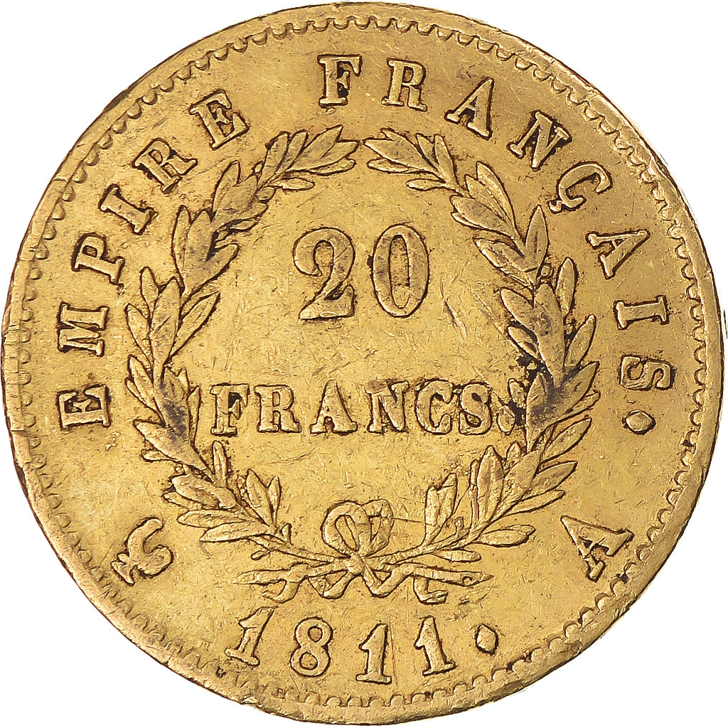 Moneda, Francia, Napoléon I, 20 Francs, 1811, Paris, BC+, Oro, KM:695.1