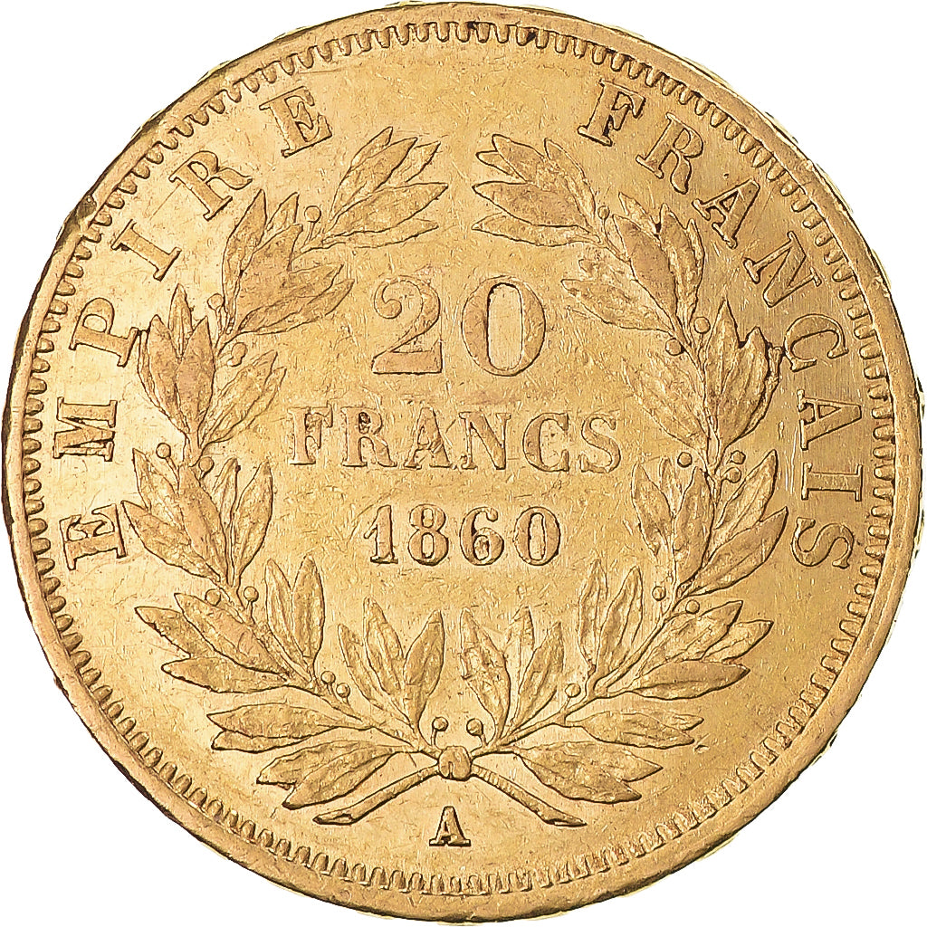 Munten, Frankrijk, Napoleon III, 20 Francs, 1860, Paris, ZF+, Goud, KM:781.2