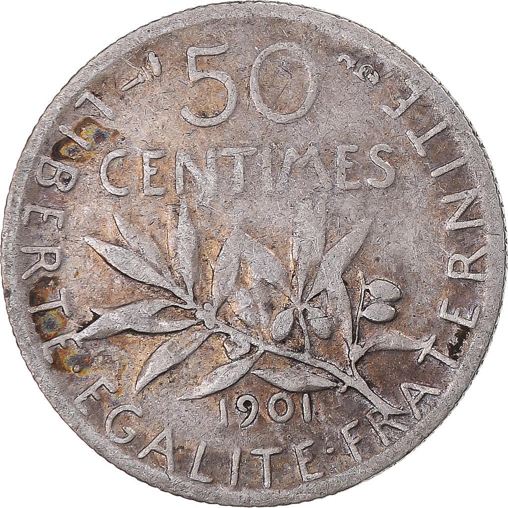 Coin, France, Semeuse, 50 Centimes, 1901, Paris, VF(20-25), Silver, KM:854