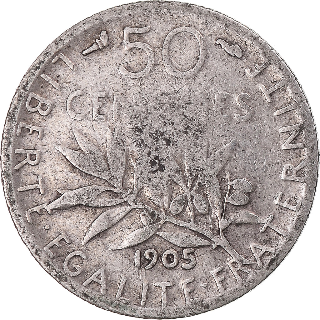 Munten, Frankrijk, Semeuse, 50 Centimes, 1905, FR+, Zilver, KM:854, Gadoury:420
