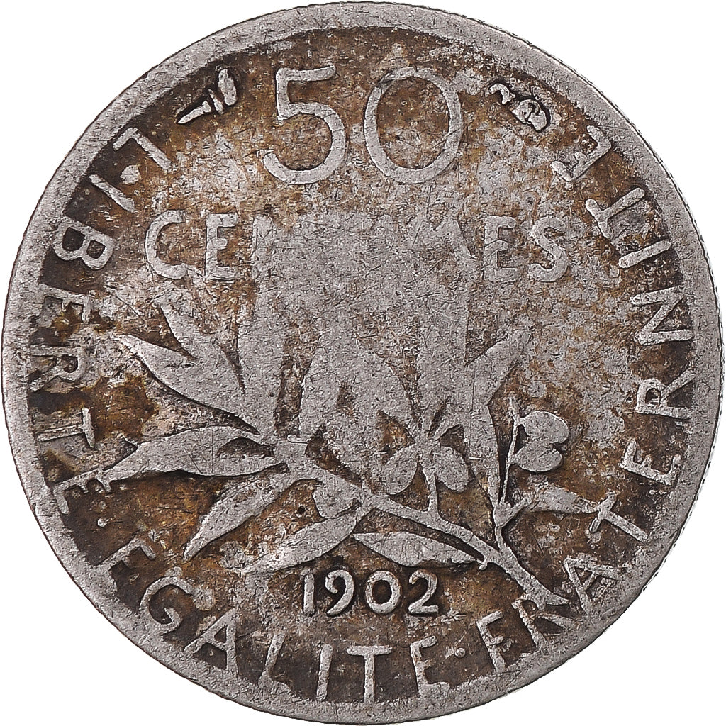 Munten, Frankrijk, Semeuse, 50 Centimes, 1902, Paris, FR+, Zilver, KM:854