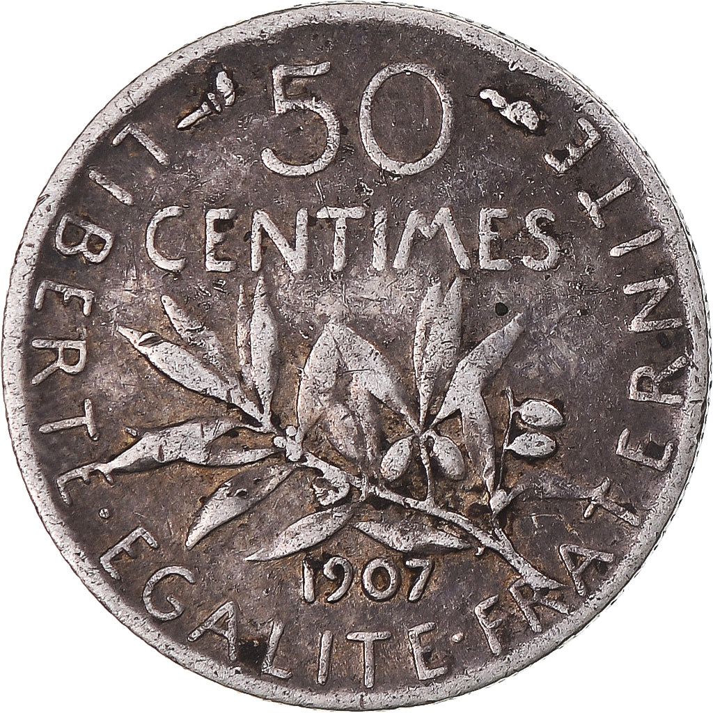 Coin, France, Semeuse, 50 Centimes, 1907, Paris, EF(40-45), Silver, KM:854