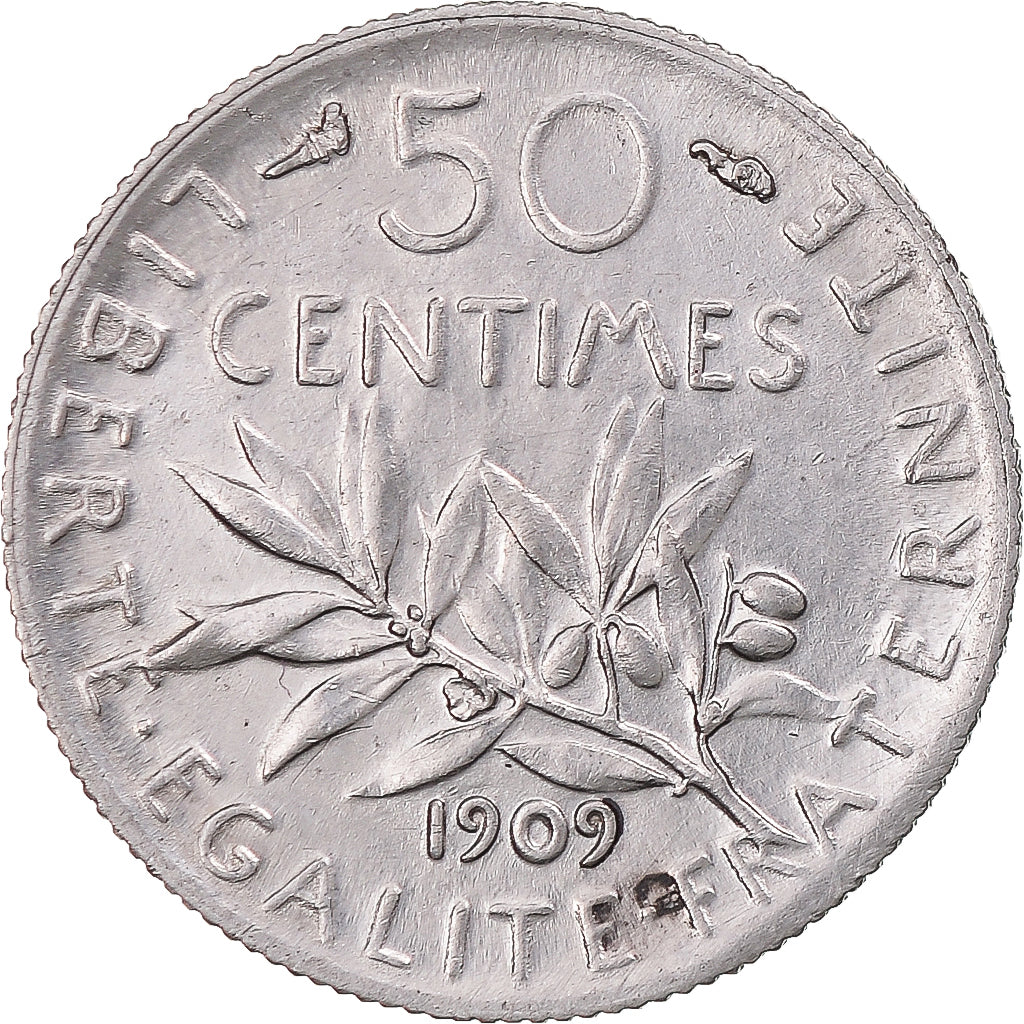 Coin, France, Semeuse, 50 Centimes, 1909, Paris, EF(40-45), Silver, KM:854