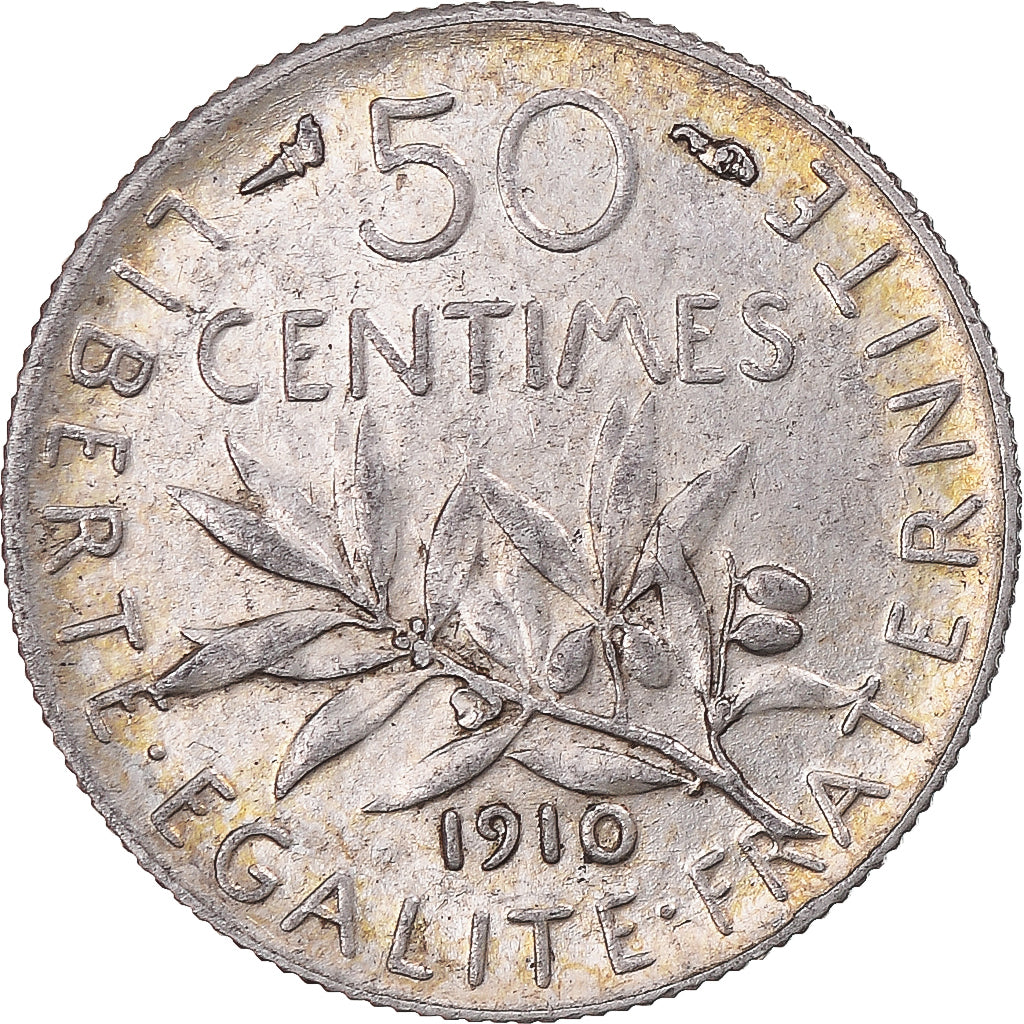 Moneda, Francia, Semeuse, 50 Centimes, 1910, Paris, BC+, Plata, KM:854