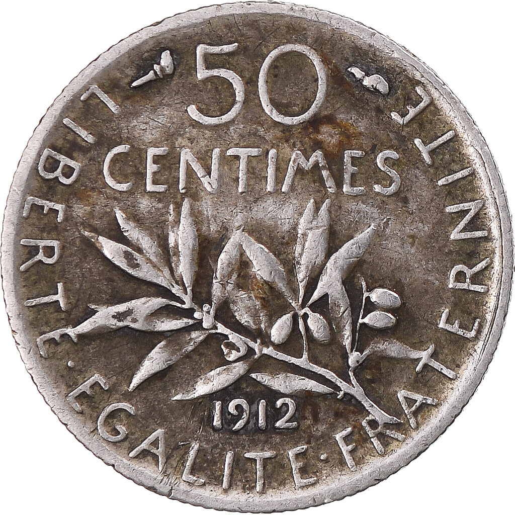 Munten, Frankrijk, Semeuse, 50 Centimes, 1912, PR, Zilver, Gadoury:420