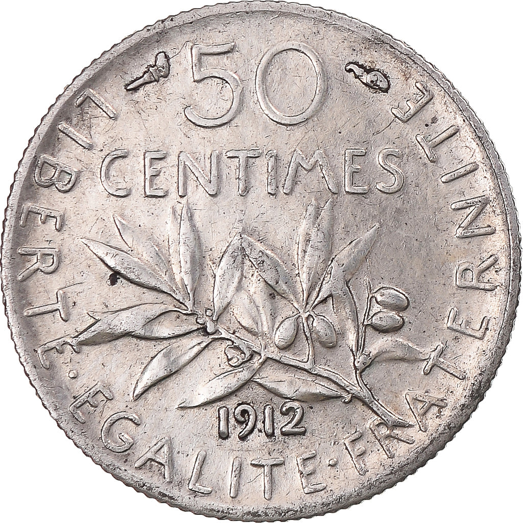 Munten, Frankrijk, Semeuse, 50 Centimes, 1912, PR, Zilver, Gadoury:420