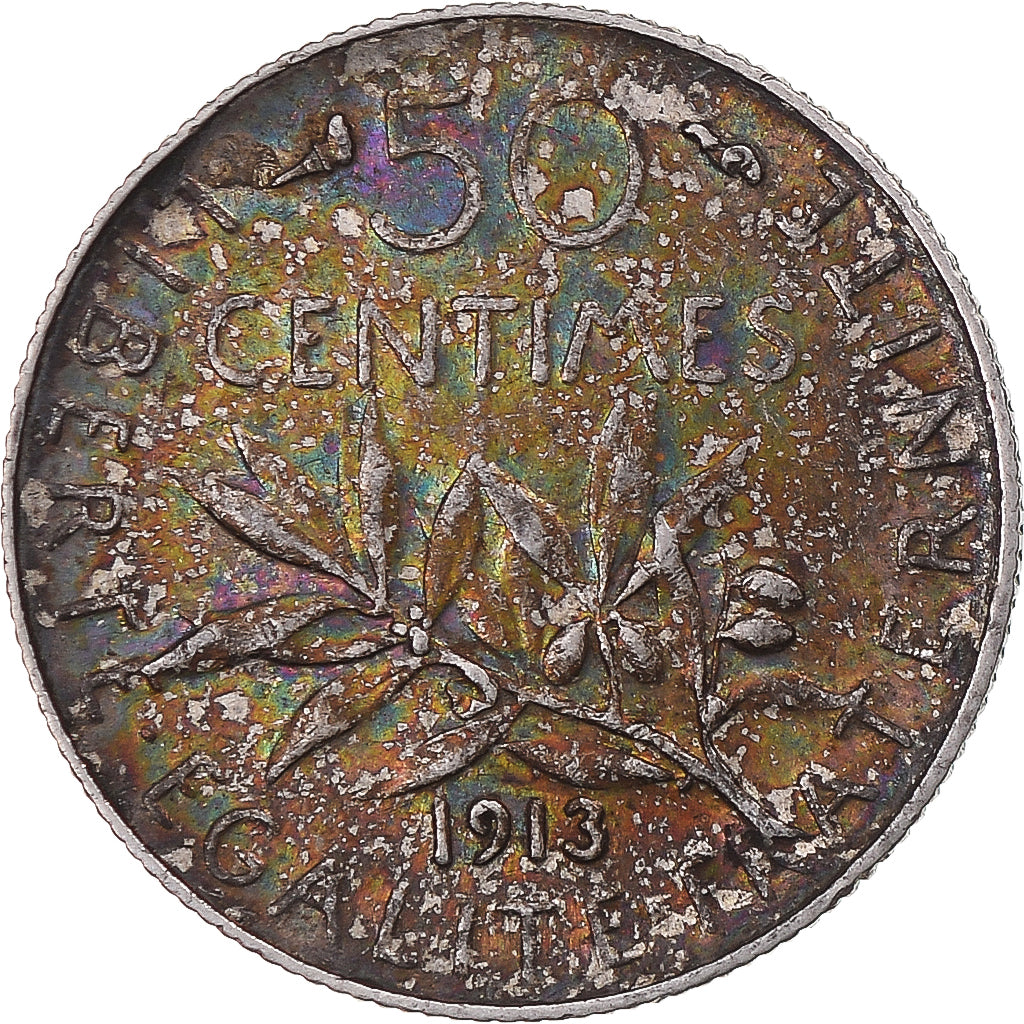 Moneta, Francja, Semeuse, 50 Centimes, 1913, Paris, AU(50-53), Srebro, KM:854
