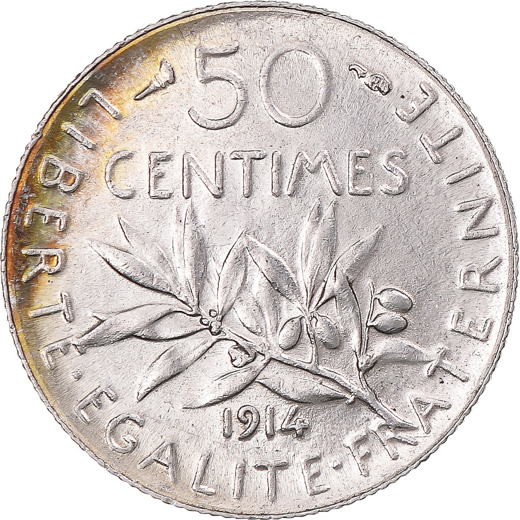 Moneta, Francia, Semeuse, 50 Centimes, 1914, Paris, SPL-, Argento, KM:854