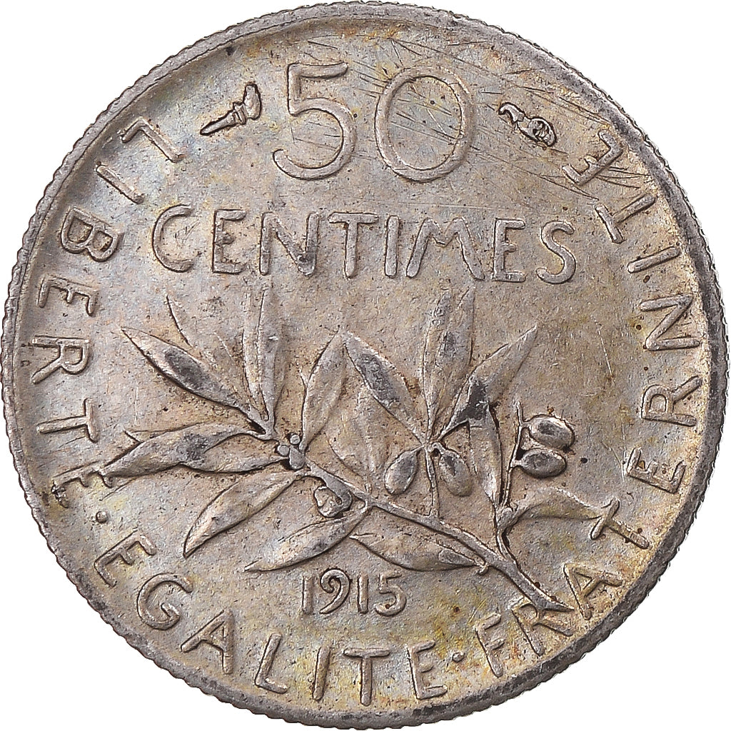 Coin, France, Semeuse, 50 Centimes, 1915, Paris, AU(50-53), Silver, KM:854