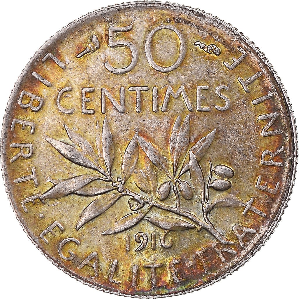 Coin, France, 50 Centimes, 1916, Paris, AU(50-53), Silver, Gadoury:420