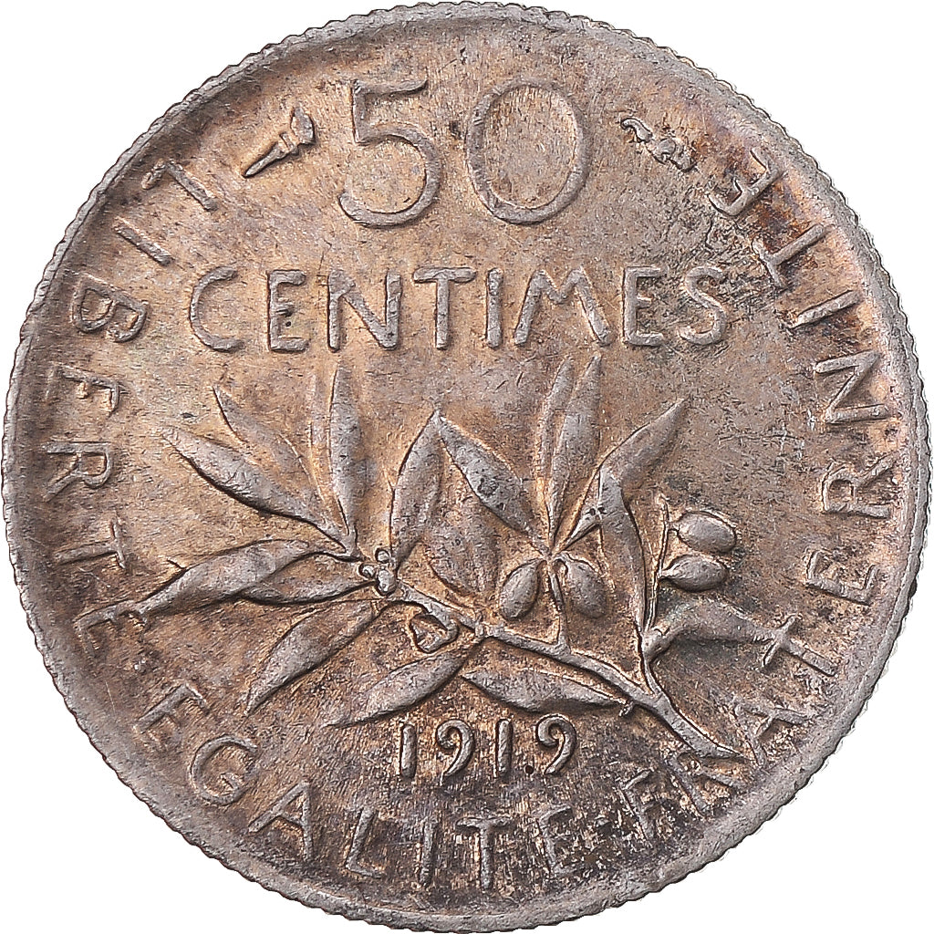 Moneta, Francia, Semeuse, 50 Centimes, 1919, Paris, SPL-, Argento, KM:854