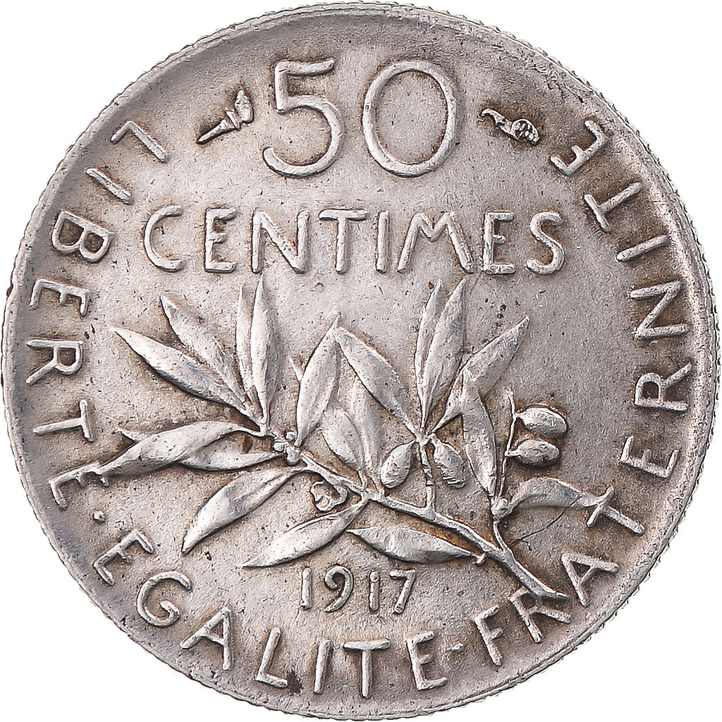 Coin, France, Semeuse, 50 Centimes, 1917, Paris, EF(40-45), Silver, KM:854