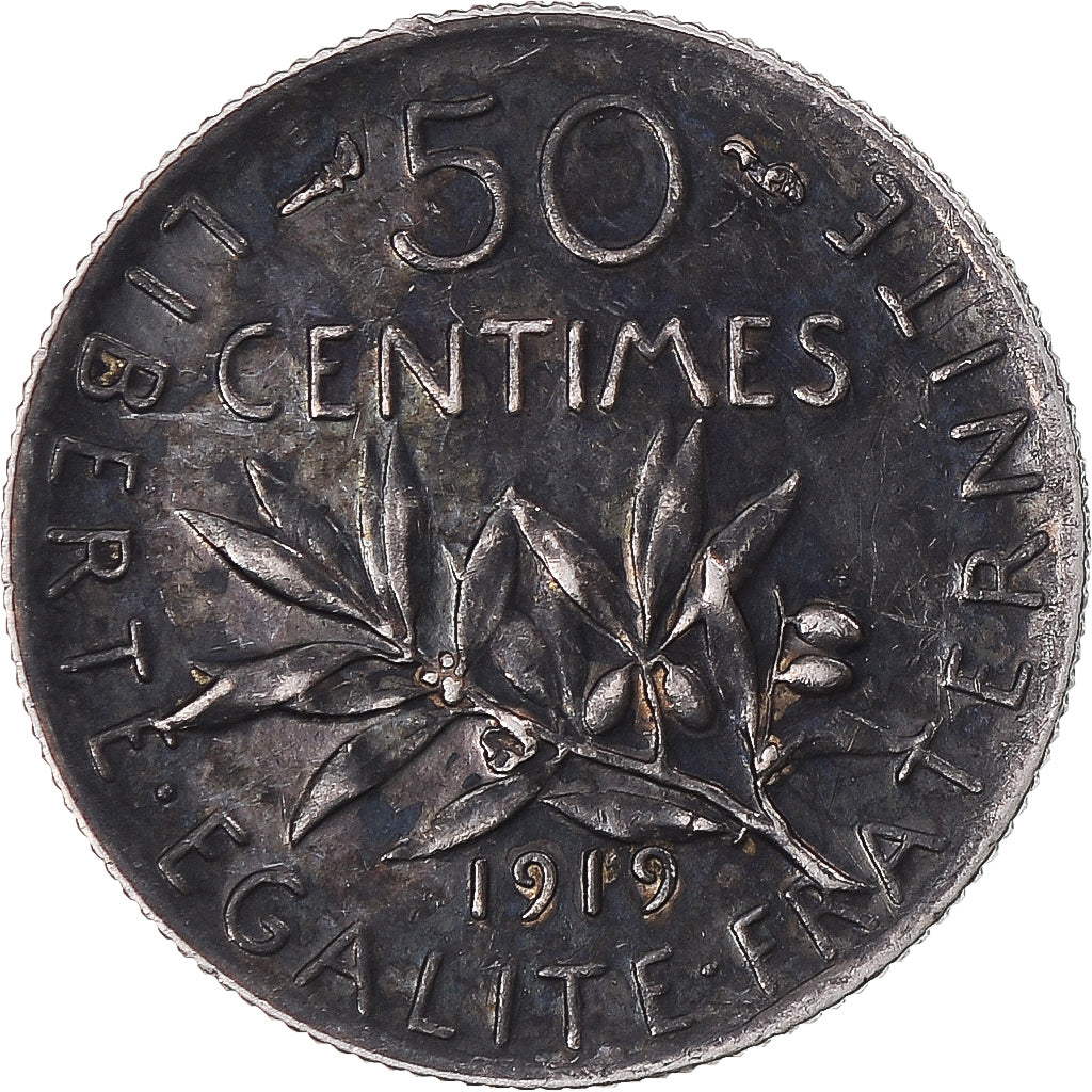 Munten, Frankrijk, Semeuse, 50 Centimes, 1919, Paris, PR, Zilver, KM:854