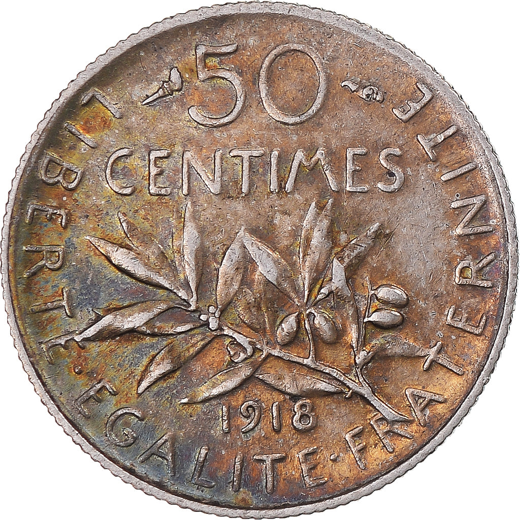 Coin, France, Semeuse, 50 Centimes, 1918, Paris, MS(60-62), Silver, KM:854