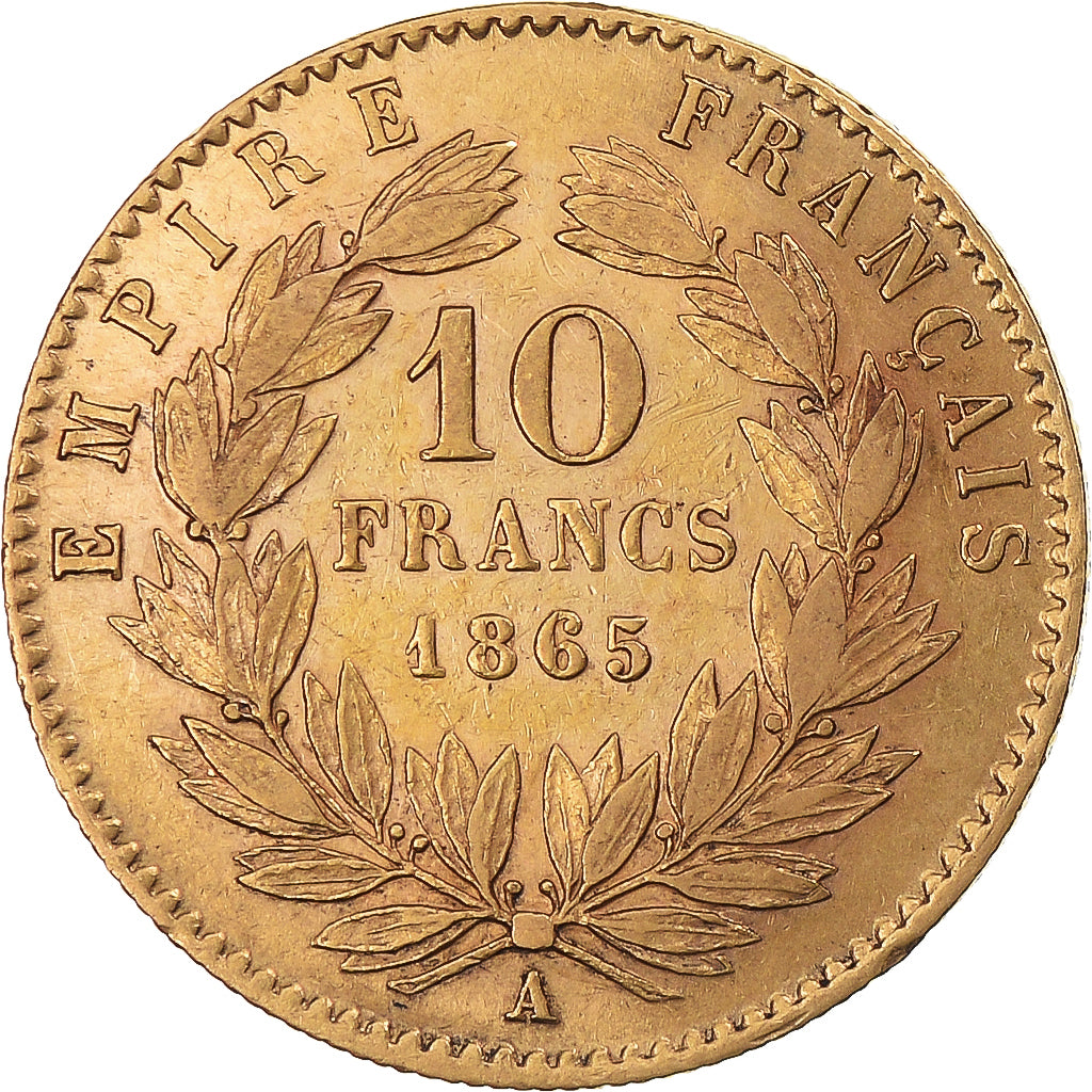 Munten, Frankrijk, Napoleon III, 10 Francs, 1865, Paris, PR, Goud, KM:800.1