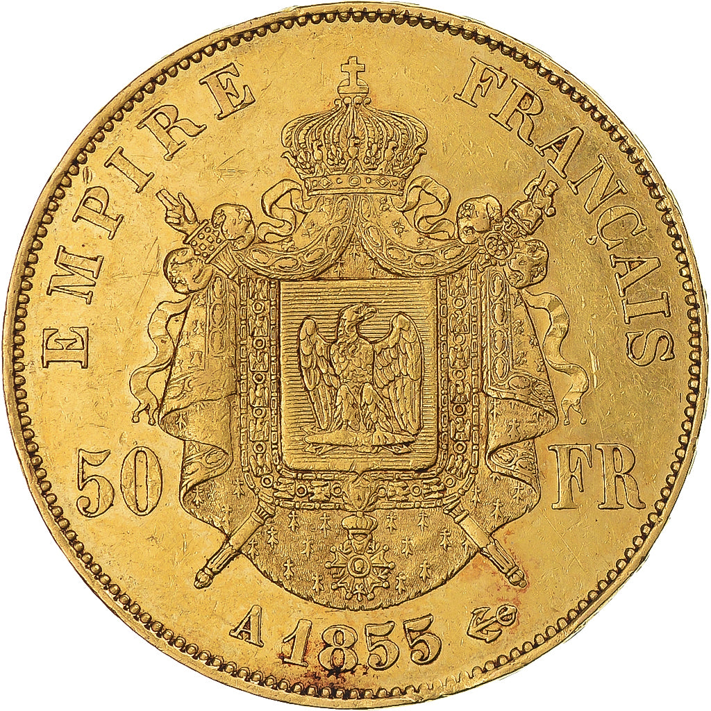 Coin, France, Napoleon III, 50 Francs, 1855, Paris, AU(55-58), Gold, KM:785.1