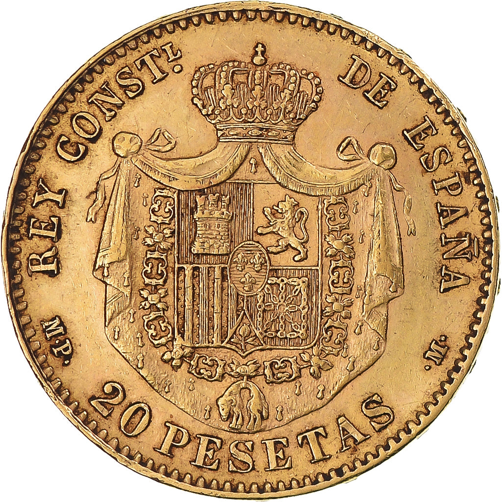 Munten, Spanje, Alfonso XIII, 20 Pesetas, 1890, Madrid, PR, Goud, KM:693