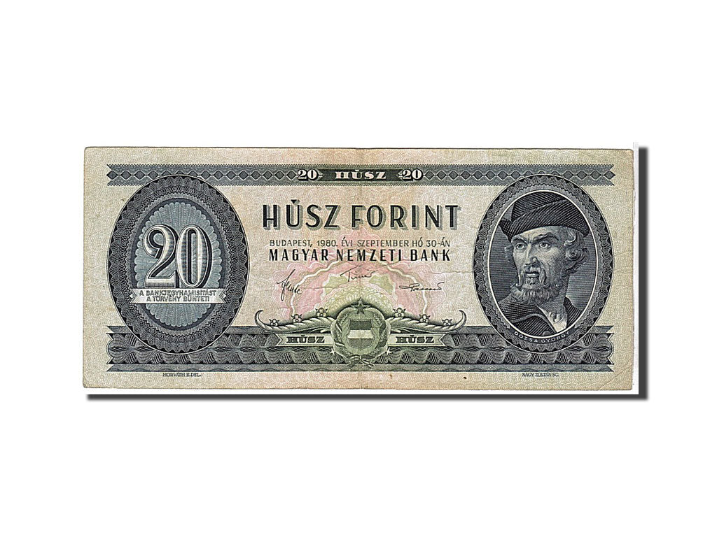 Billete, 20 Forint, 1980, Hungría, MBC
