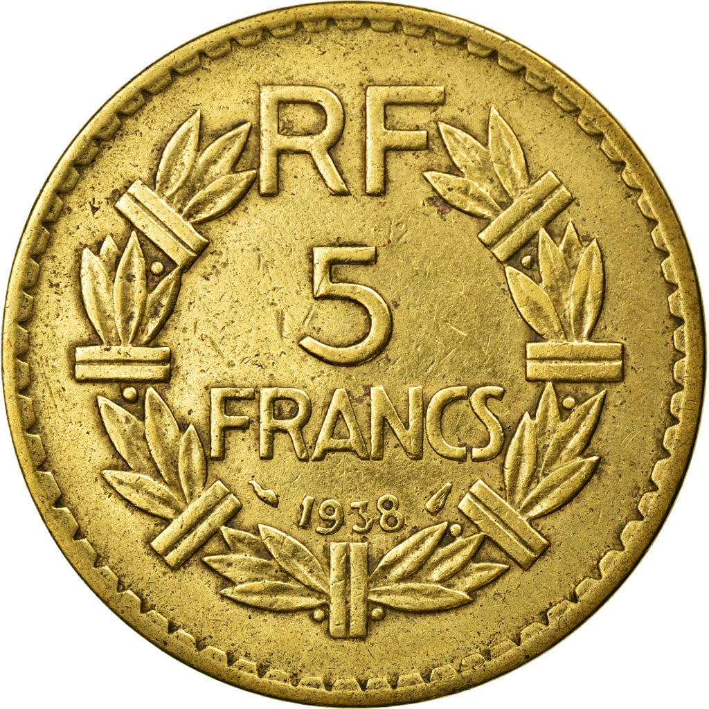 Coin, France, Lavrillier, 5 Francs, 1938, EF(40-45), Aluminum-Bronze