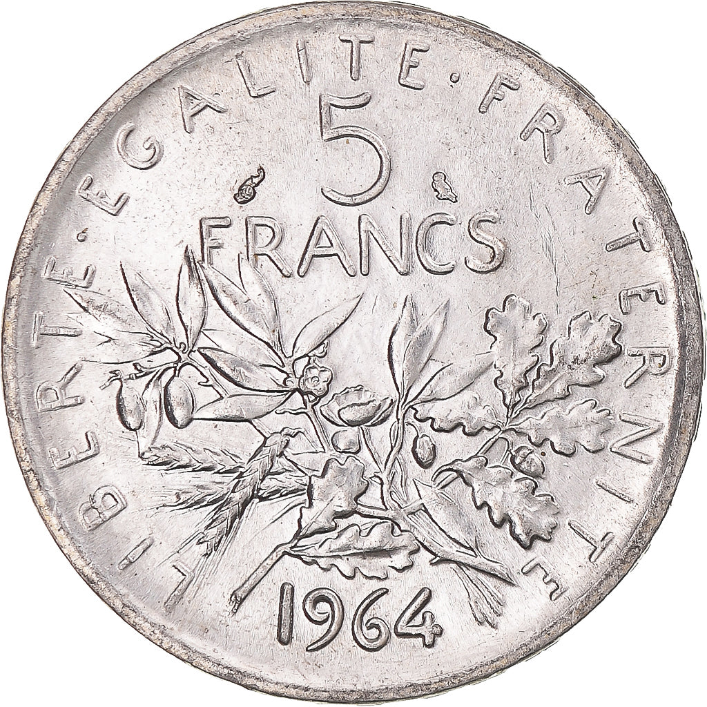 Moneda, Francia, Semeuse, 5 Francs, 1964, Paris, EBC+, Plata, KM:926