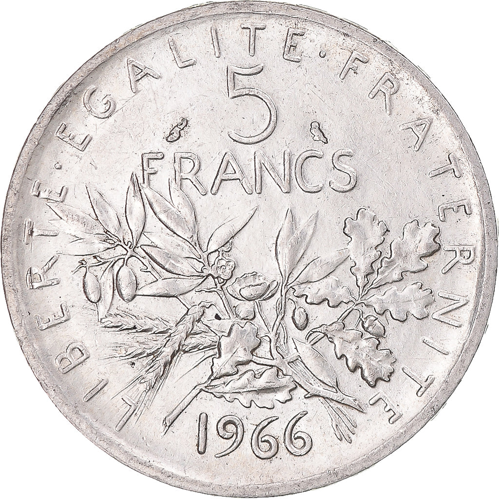 France, Semeuse, 5 Francs, 1966, Paris, MS(60-62), Silver, KM:926, Gadoury:770