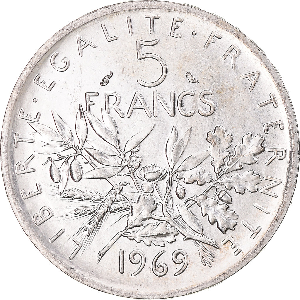 France, Semeuse, 5 Francs, 1969, Paris, MS(60-62), Silver, KM:926, Gadoury:770