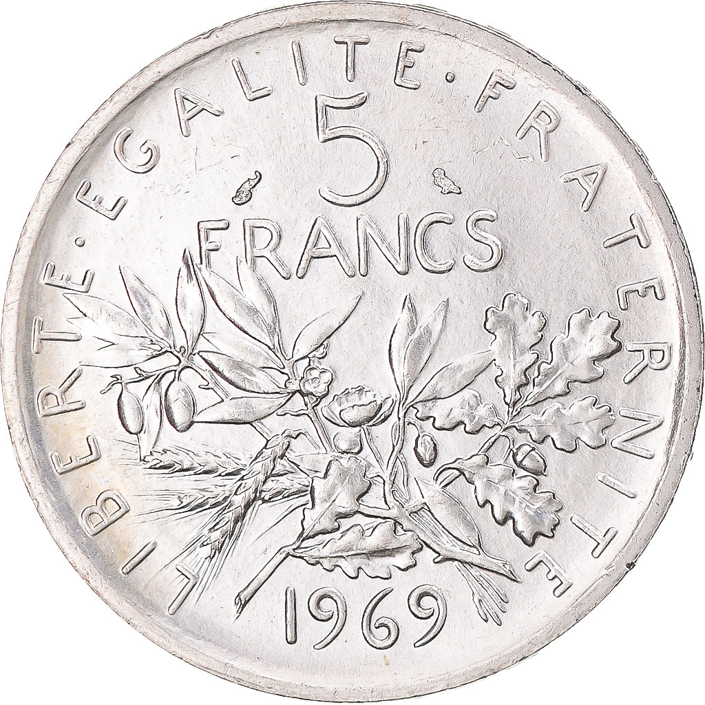 France, Semeuse, 5 Francs, 1969, Paris, MS(60-62), Silver, KM:926, Gadoury:770