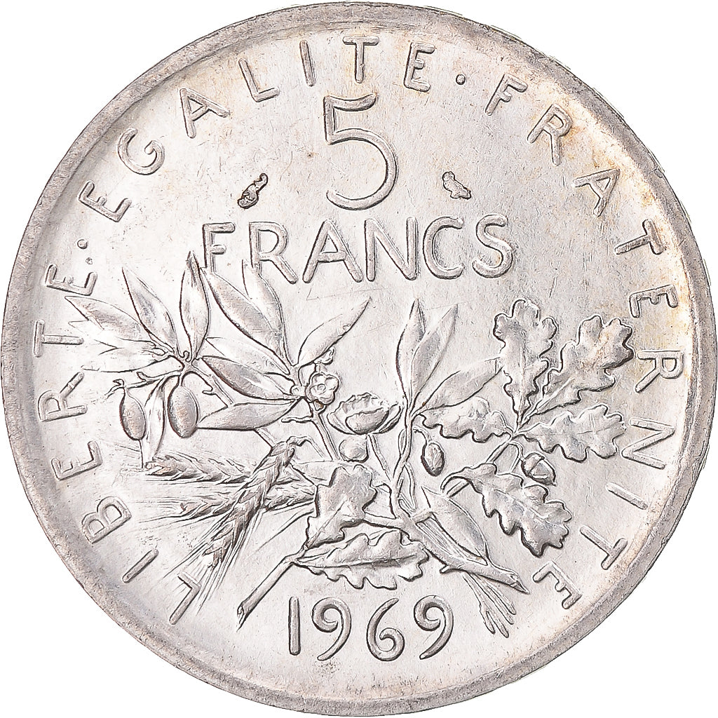 France, Semeuse, 5 Francs, 1969, Paris, MS(60-62), Silver, KM:926, Gadoury:770