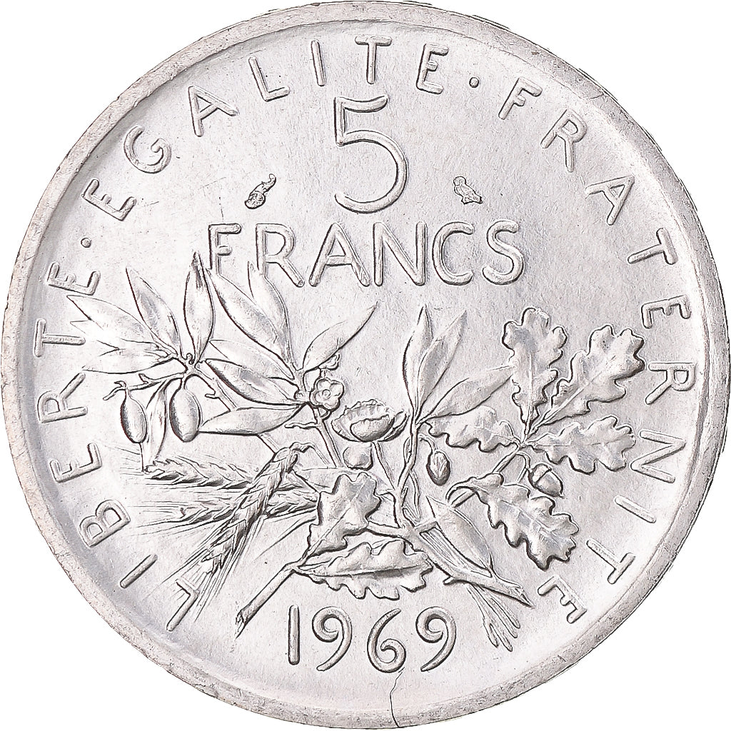 France, Semeuse, 5 Francs, 1969, Paris, MS(60-62), Silver, KM:926, Gadoury:770
