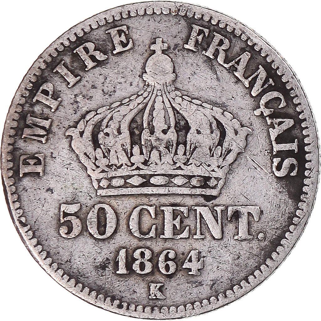 Munten, Frankrijk, Napoleon III, Napoléon III, 50 Centimes, 1864, Bordeaux, FR