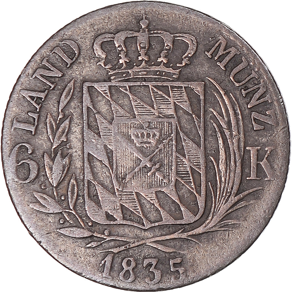 Coin, German States, BAVARIA, Ludwig I, 6 Kreuzer, 1835, VF(20-25), Silver