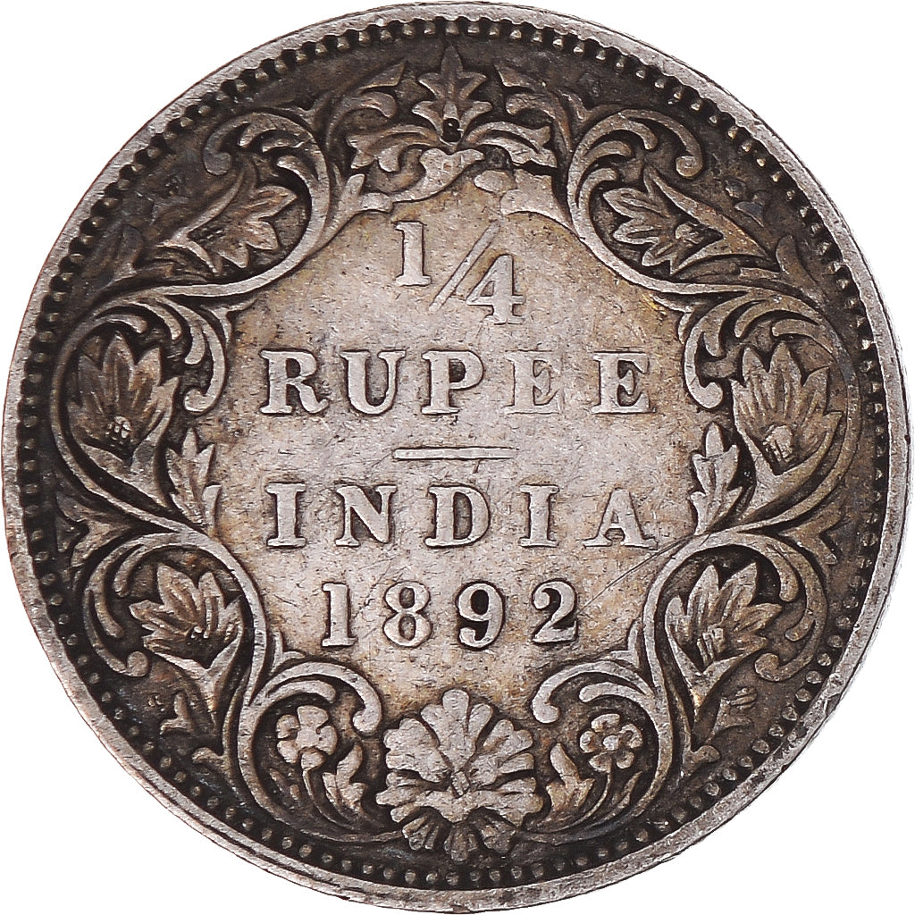 Moneta, INDIE BRYTYJSKIE, Victoria, 1/4 Rupee, 1892, AU(50-53), Srebro, KM:490