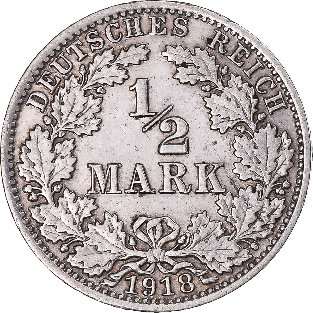 Coin, GERMANY - EMPIRE, 1/2 Mark, 1918, Berlin, AU(50-53), Silver, KM:17