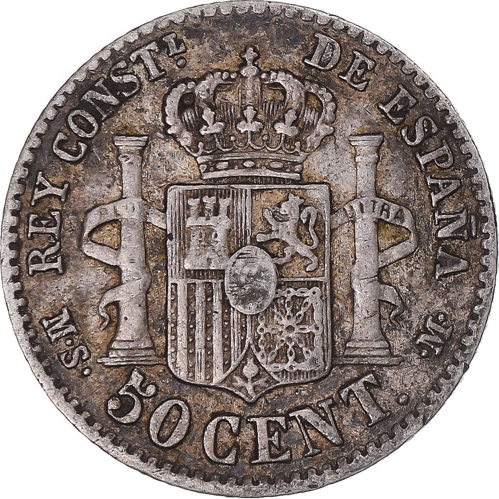 Coin, Spain, Alfonso XII, 50 Centimos, 1880, EF(40-45), Silver, KM:685