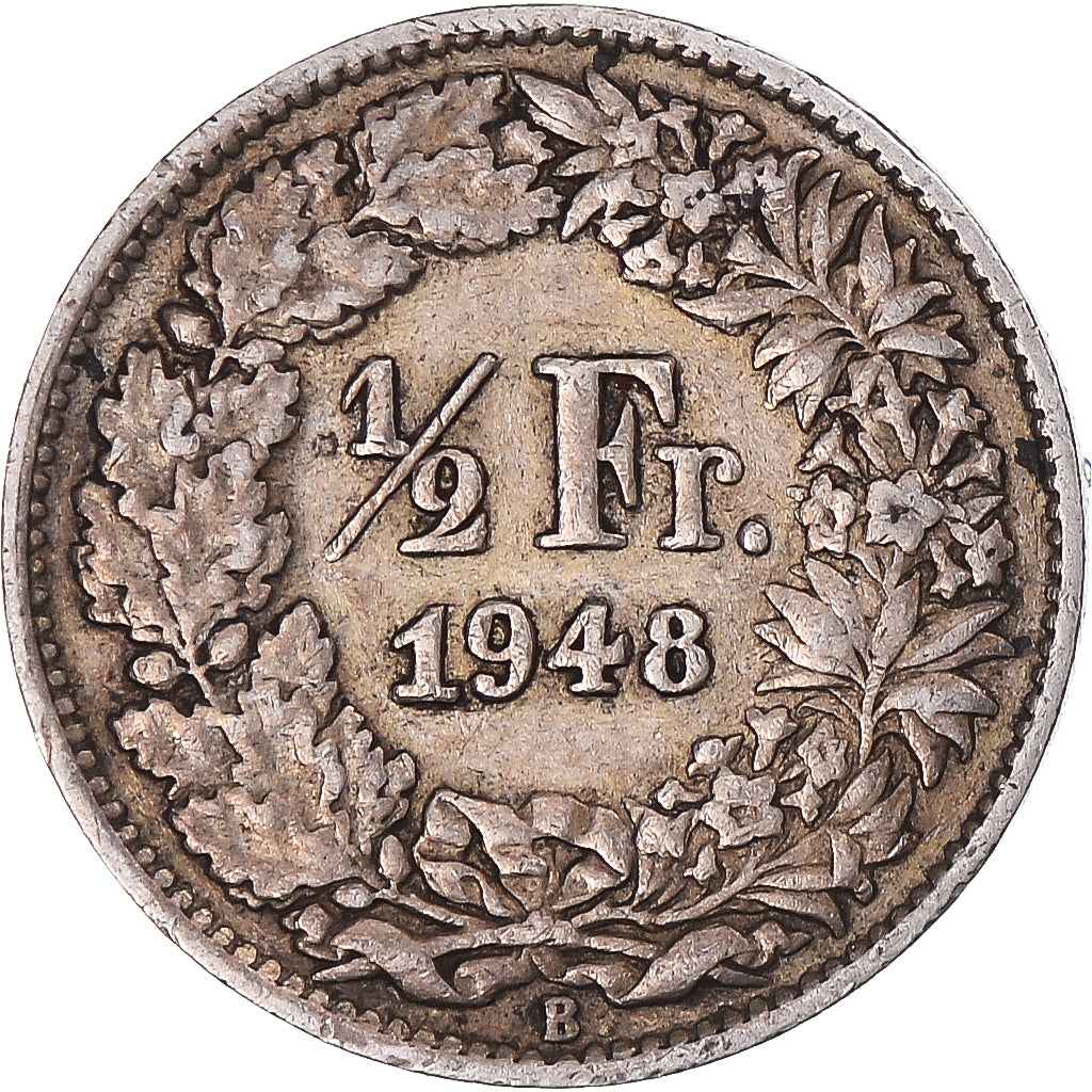 Coin, Switzerland, 1/2 Franc, 1948, Bern, EF(40-45), Silver, KM:23