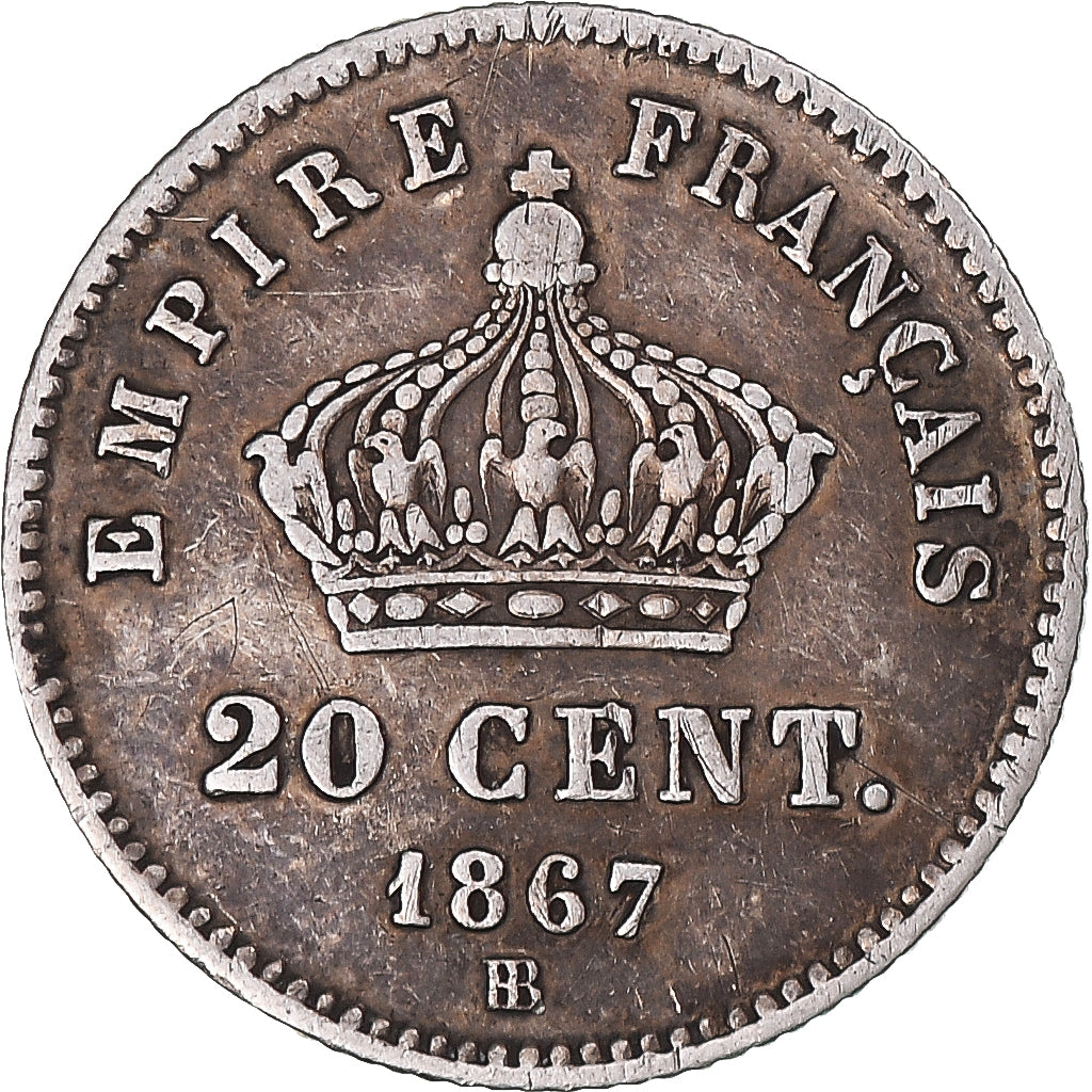 Moneda, Francia, Napoleon III, Napoléon III, 20 Centimes, 1867, Strasbourg