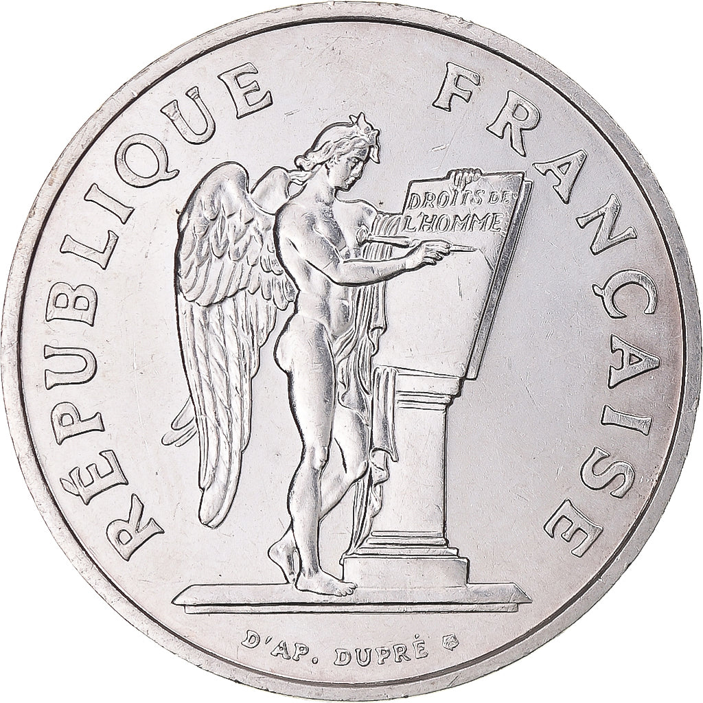 Moneta, Francja, Droits de l'Homme, 100 Francs, 1989, MS(60-62), Srebro, KM:970