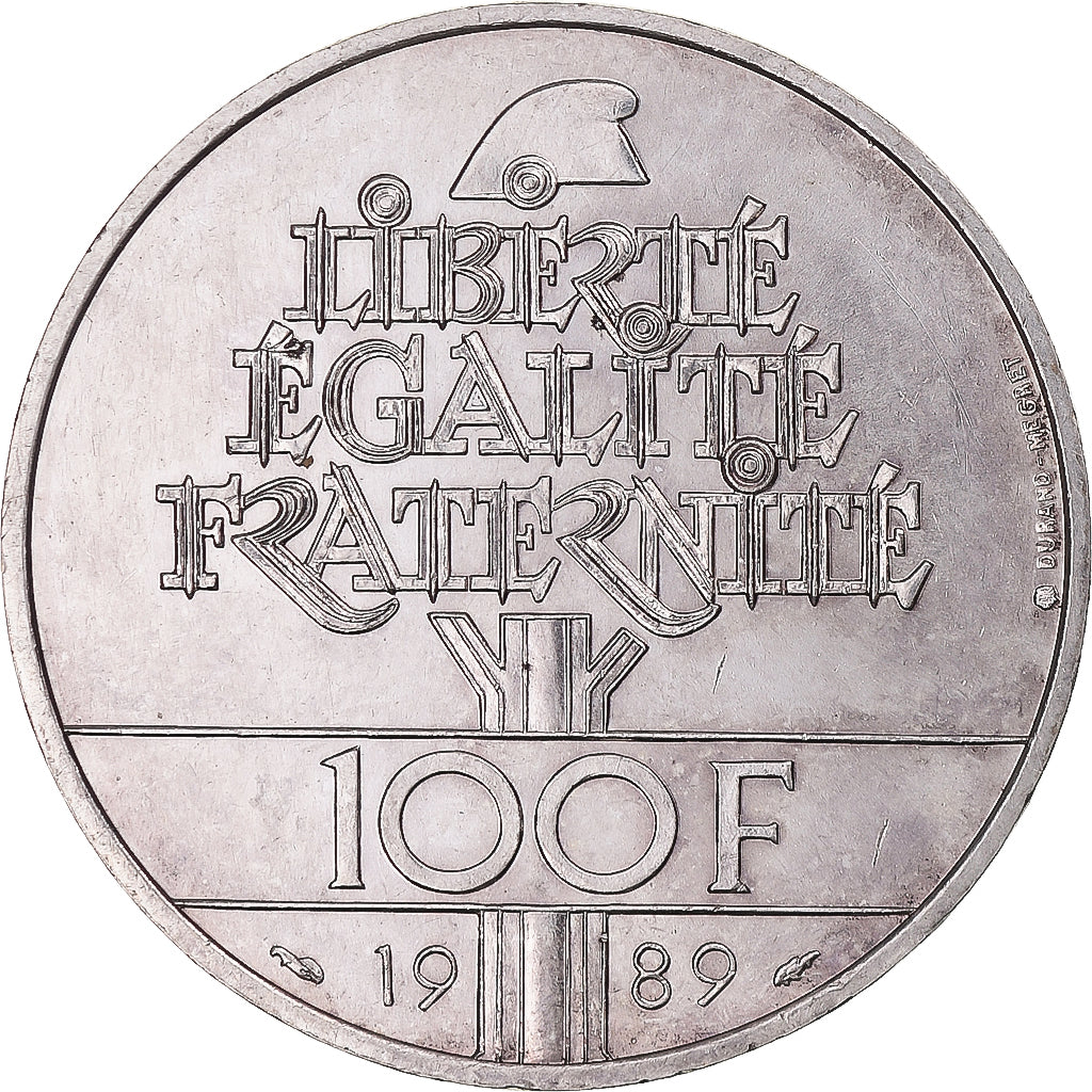 Moneta, Francja, Droits de l'Homme, 100 Francs, 1989, MS(60-62), Srebro, KM:970