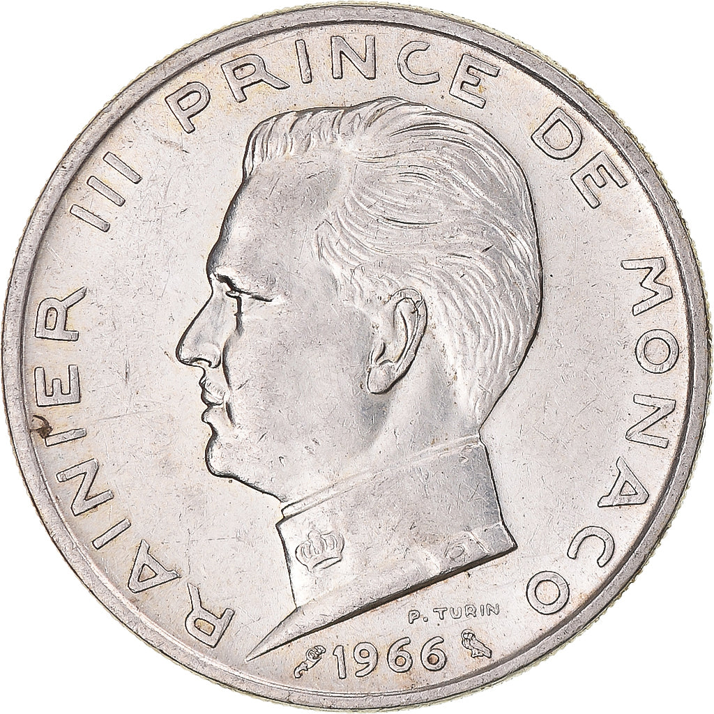Monaco, Rainier III, 5 Francs, 1966, MS(60-62), Silver, KM:141, Gadoury:152