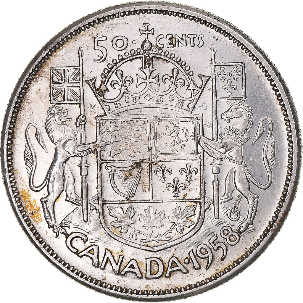 Canada 50 Cents 1958 Royal Canadian Mint KM:53 AU(55-58) Silver 29.72