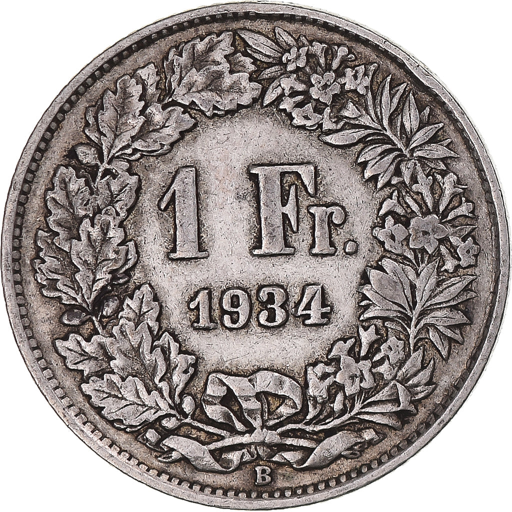 Switzerland, Franc, 1934, Bern, VF(30-35), Silver, KM:24