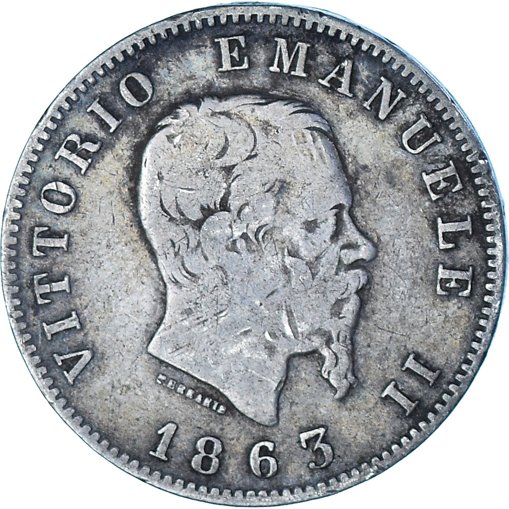 Moneta, Italia, Vittorio Emanuele II, Lira, 1863, Milan, MB, Argento, KM:5a.1